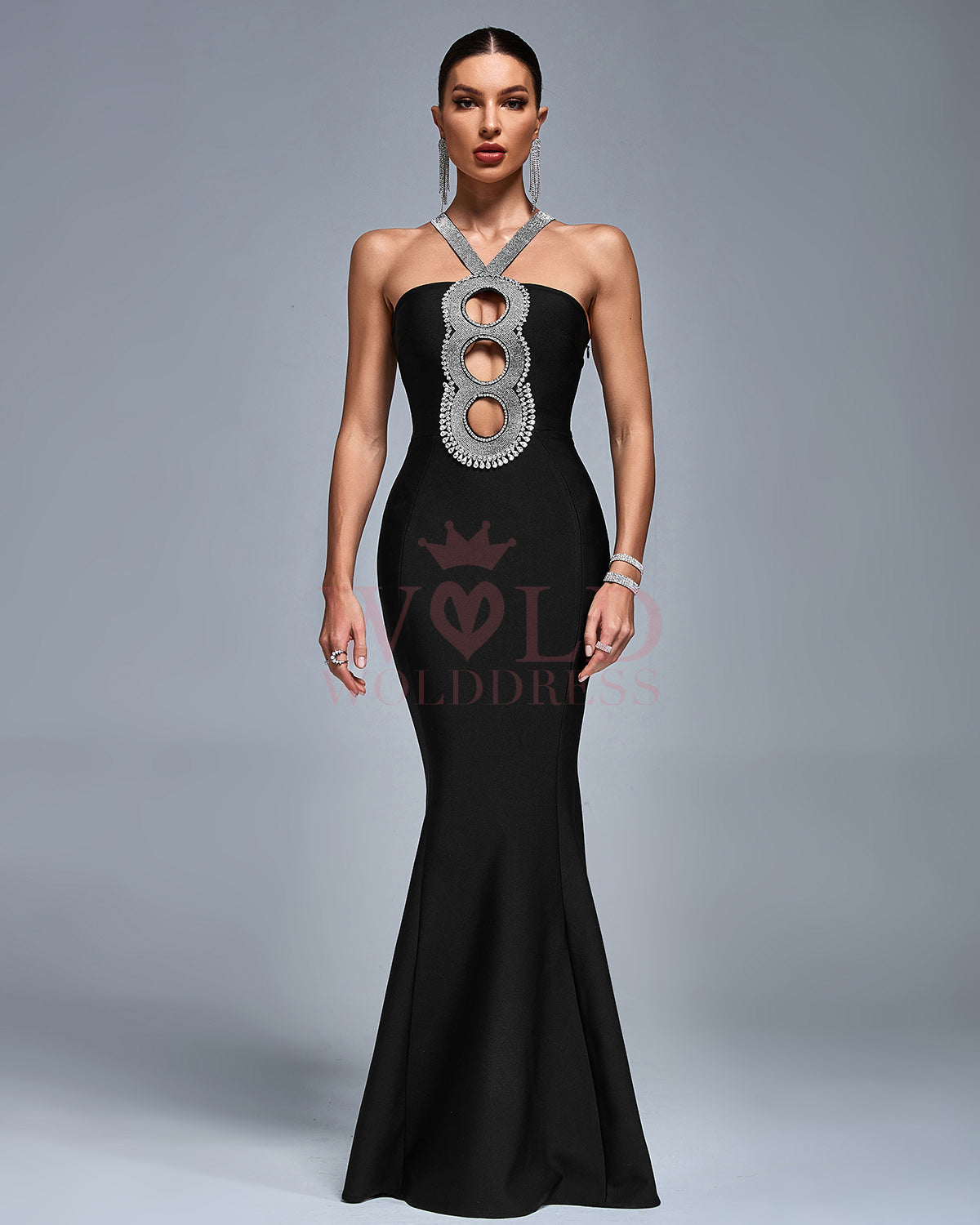 Circular Cut-out Bandage Mermaid Maxi Dress