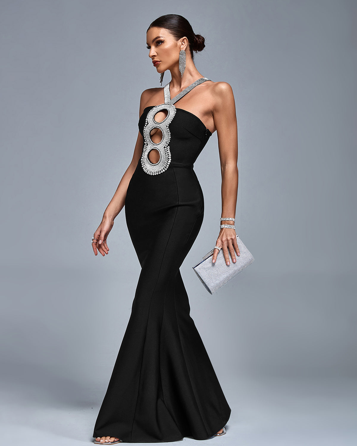 Circular Cut-out Bandage Mermaid Maxi Dress