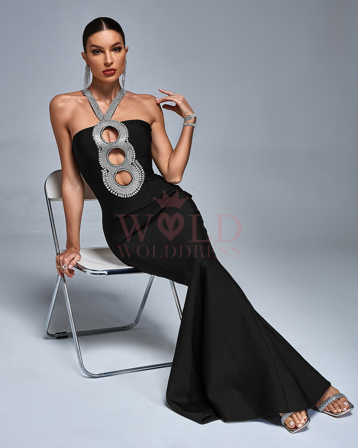 Circular Cut-out Bandage Mermaid Maxi Dress