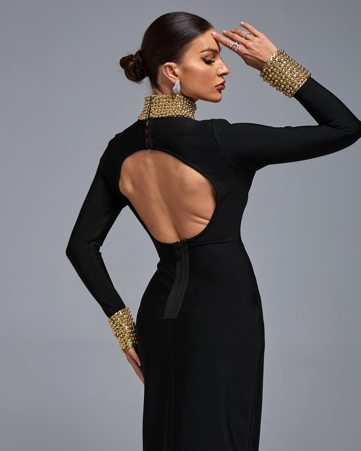 Beadwork Open Back Bandage Long Dress