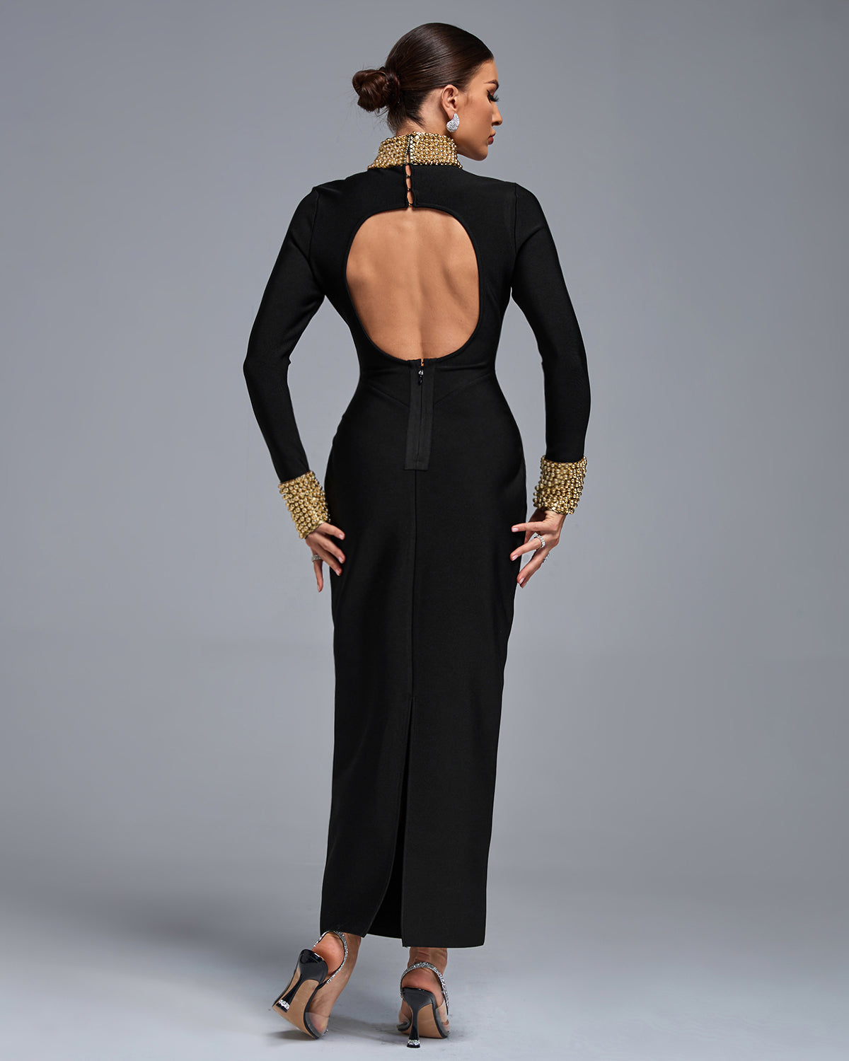 Beadwork Open Back Bandage Long Dress