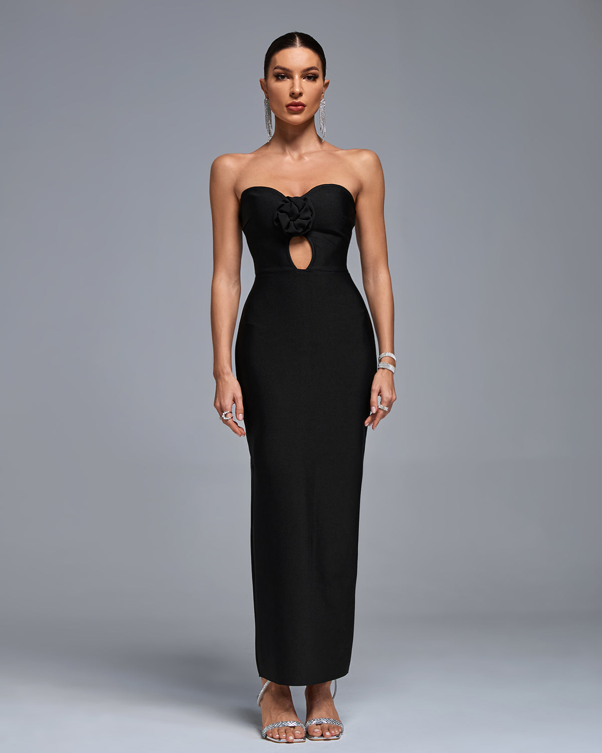 Strapless Cut Out Maxi Bandage Dress