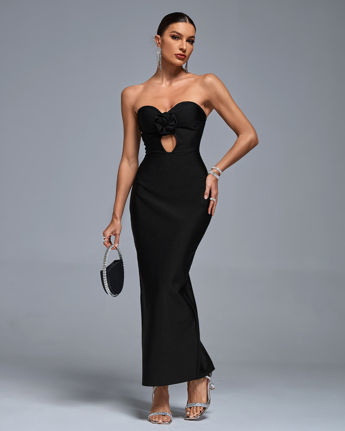 Strapless Cut Out Maxi Bandage Dress