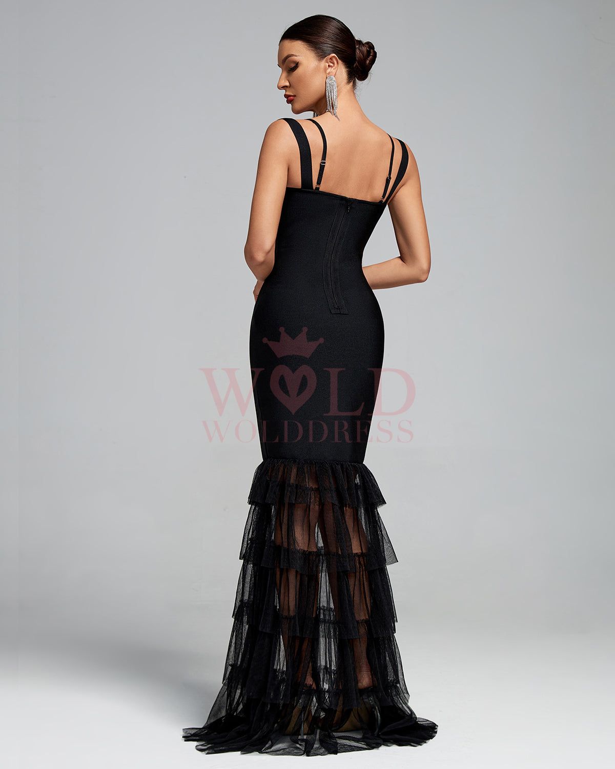 Strappy Cutout Tulle Bandage Maxi Dress