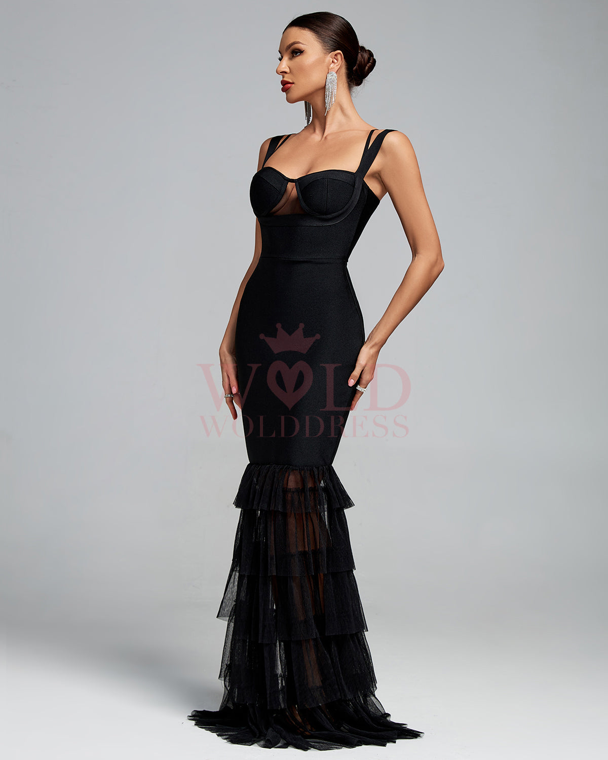 Strappy Cutout Tulle Bandage Maxi Dress