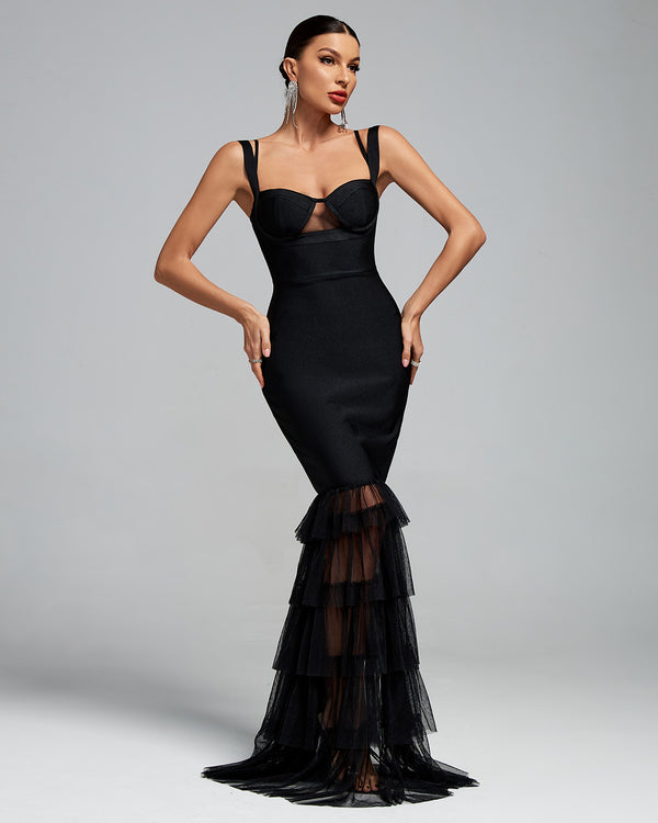 Strappy Cutout Tulle Bandage Maxi Dress