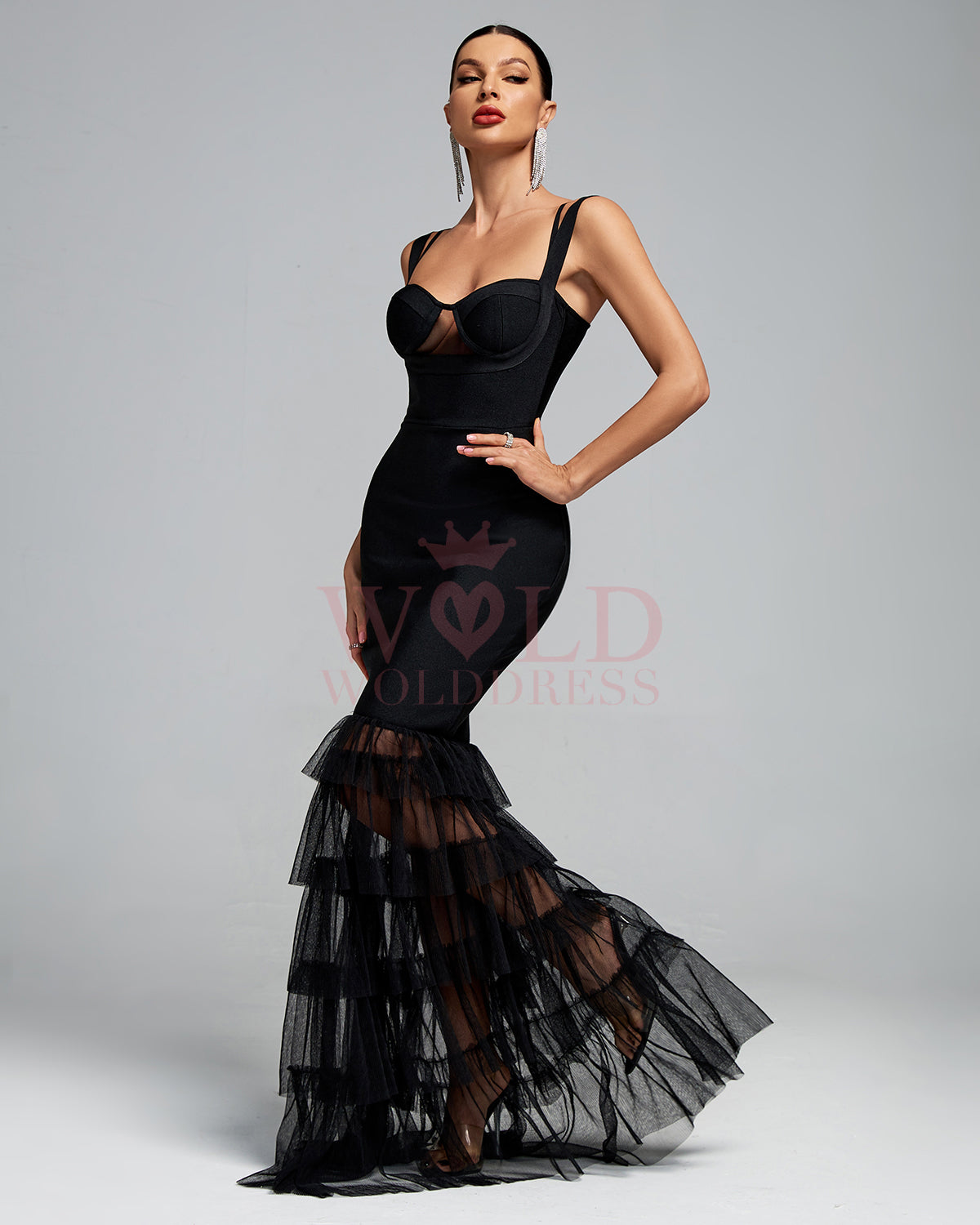 Strappy Cutout Tulle Bandage Maxi Dress