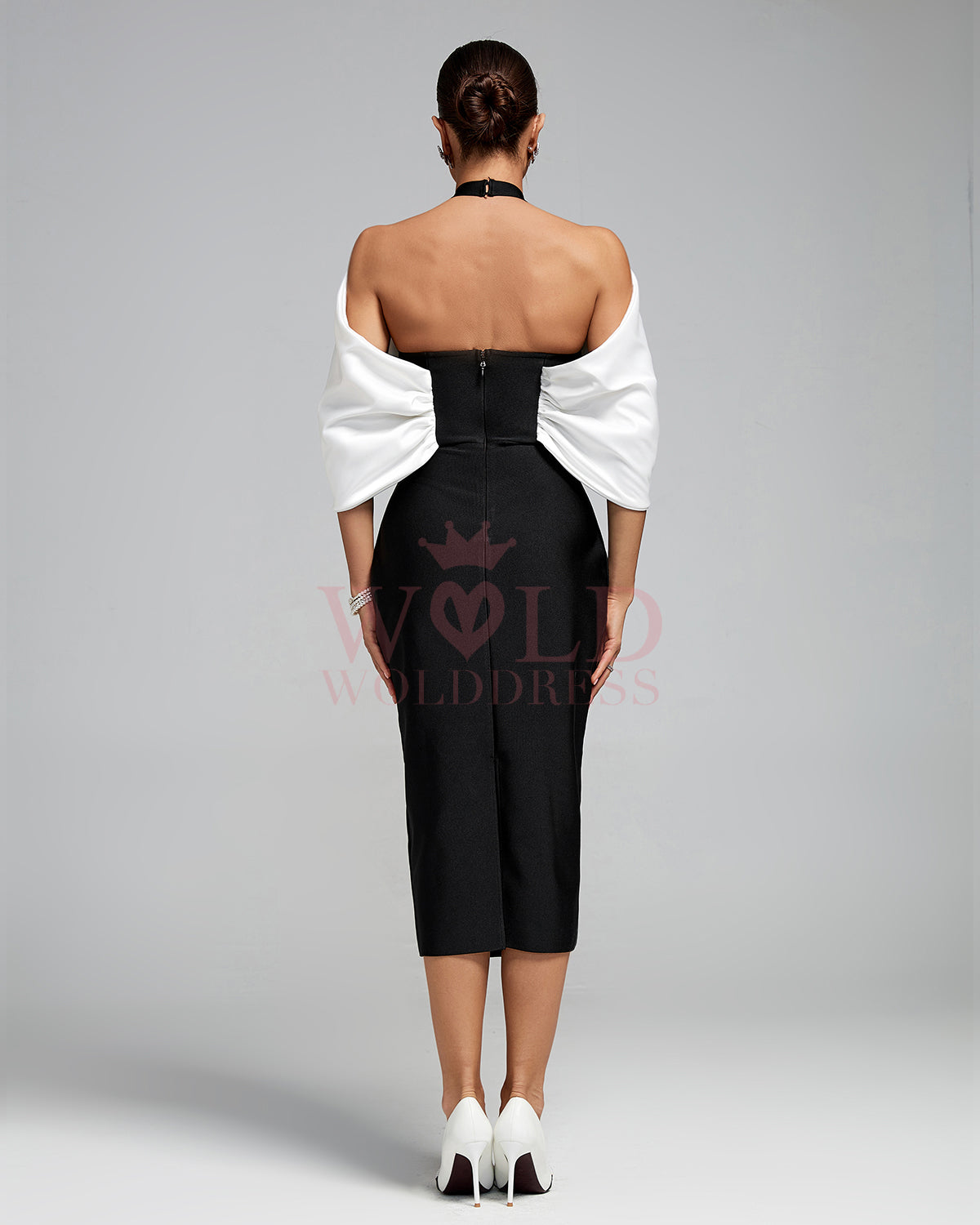 Open Back Draped Flower Midi Bandage Dress