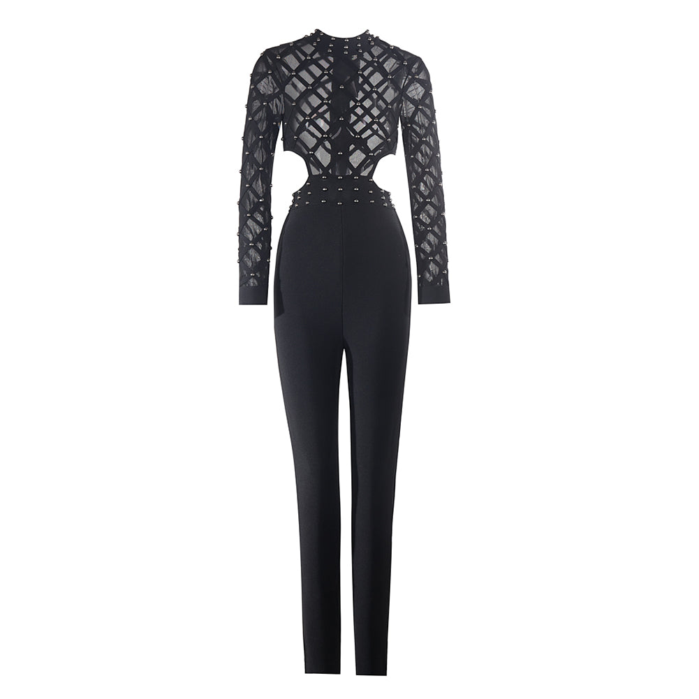 High Neck Long Sleeve Skintight Bandage Jumpsuit PZL2966