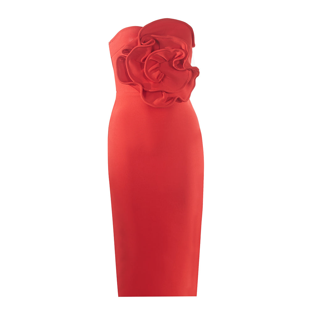 Red Corset Midi Dress Huge Rose