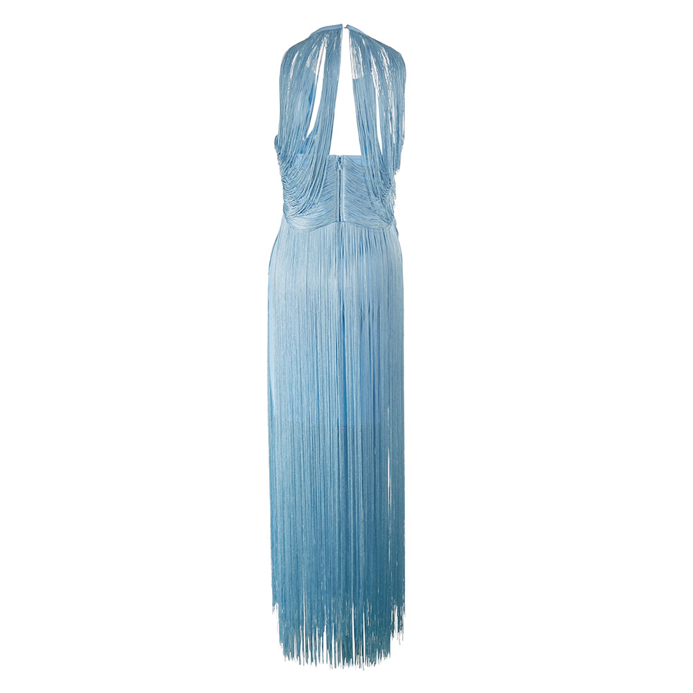 Sleeveless Tassels Maxi Bandage Dress PZZF021