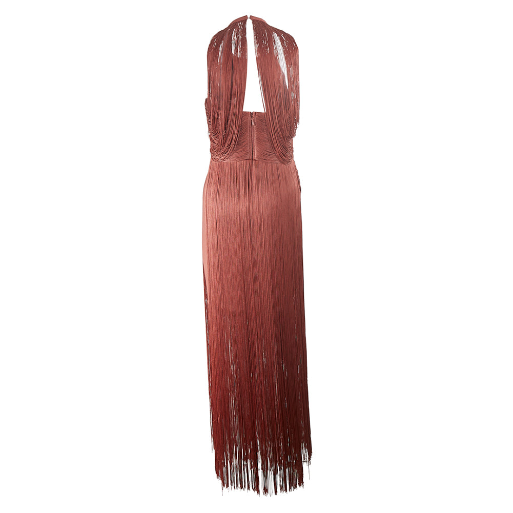 Sleeveless Tassels Maxi Bandage Dress PZZF021