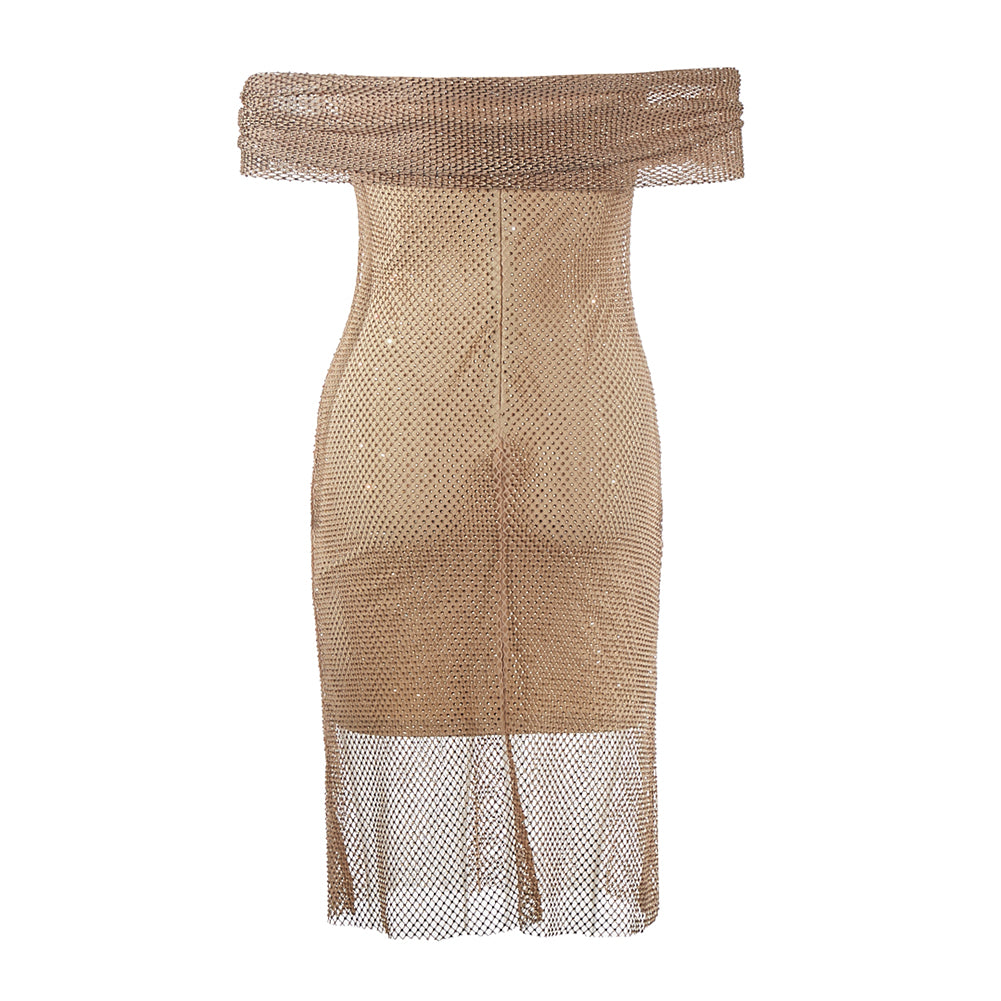 Off Shoulder Mesh Mini Bandage Dress PZZF054