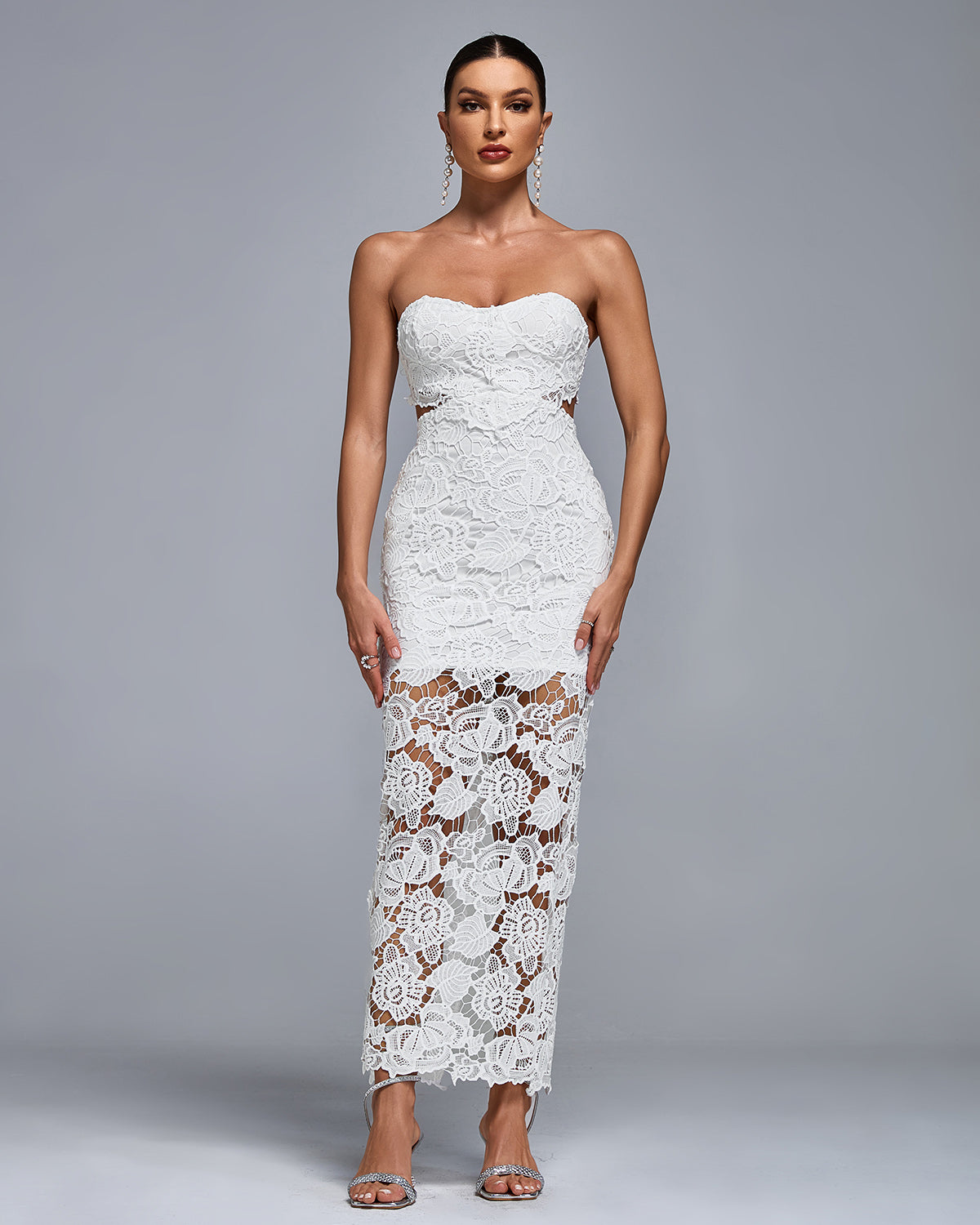 Lace Floral Cutout Bustier Maxi Dress