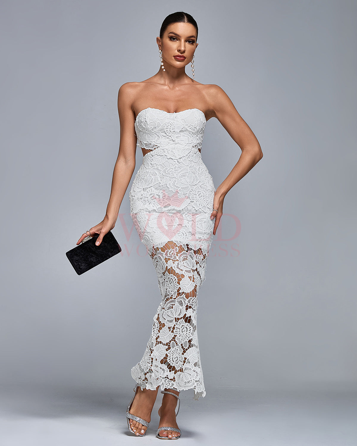 Lace Floral Cutout Bustier Maxi Dress