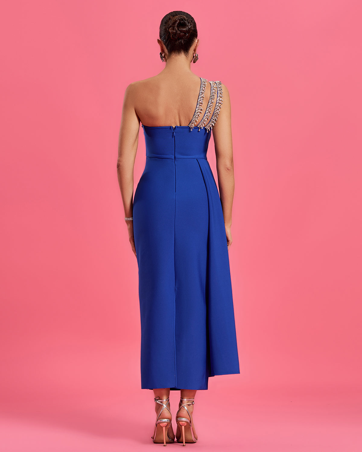 Elegant Wedding Guest Draped Tail Dress