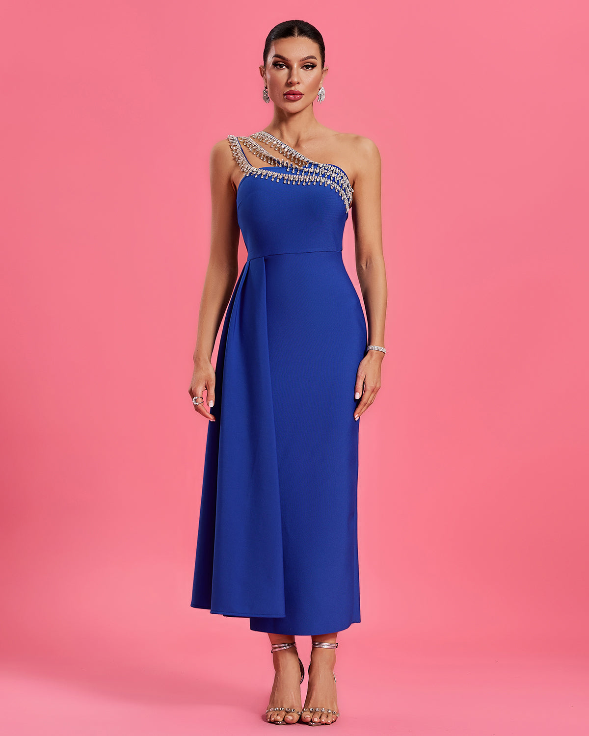 Elegant Wedding Guest Draped Tail Dress