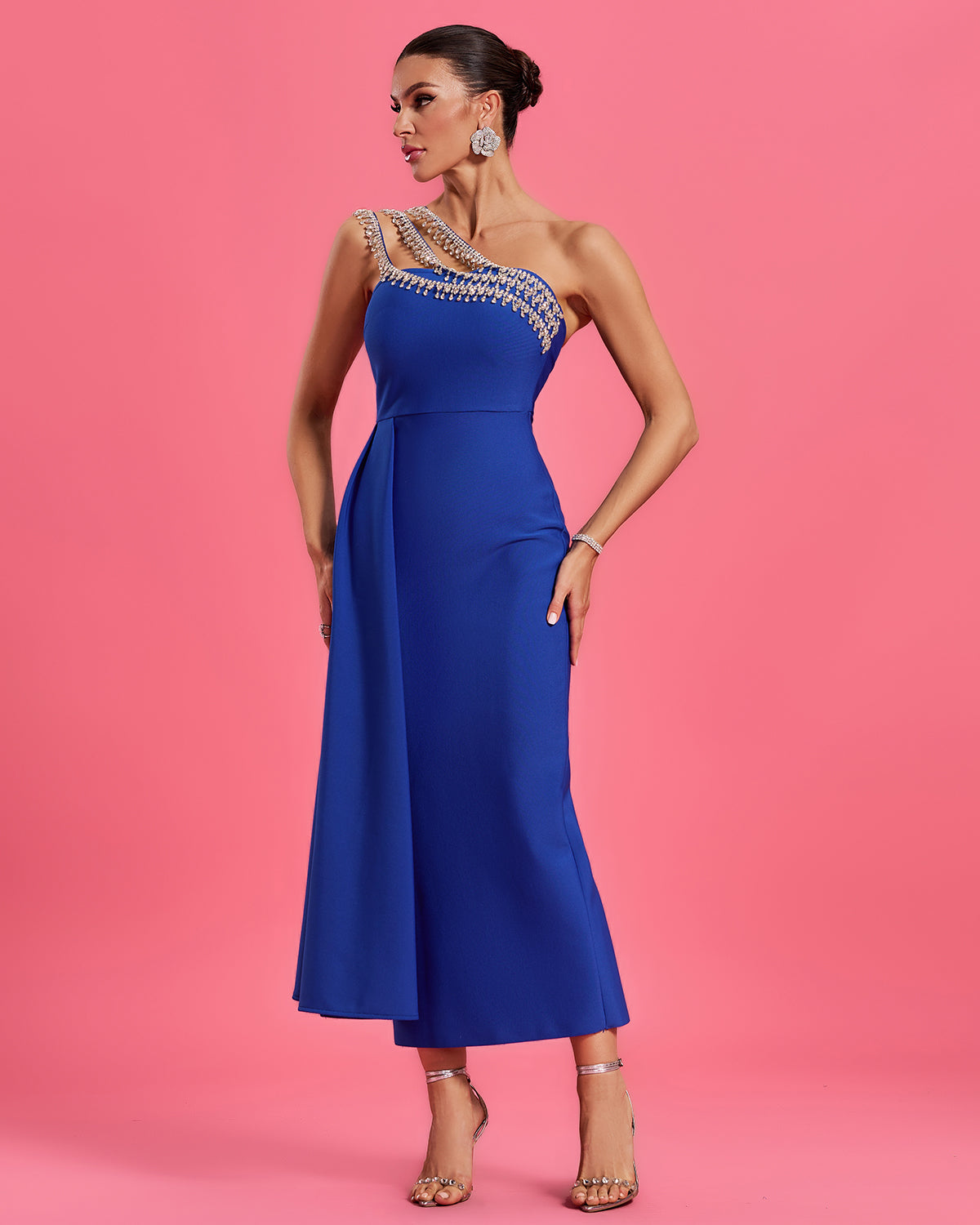 Elegant Wedding Guest Draped Tail Dress