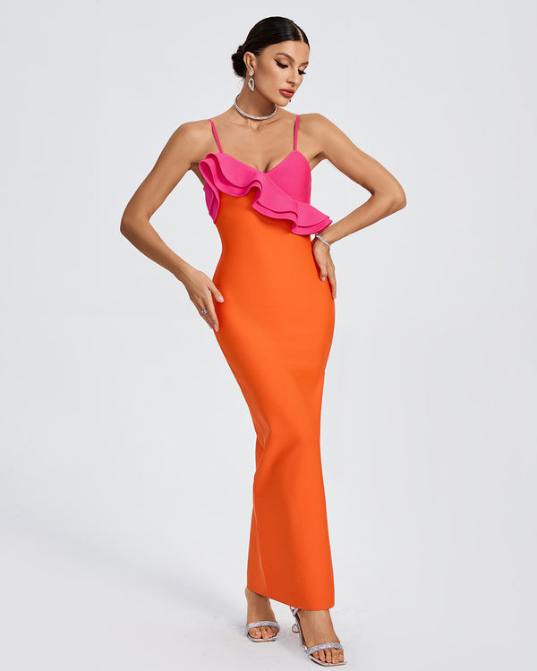 Elegant Ruffle Strap Bandage Long Dress