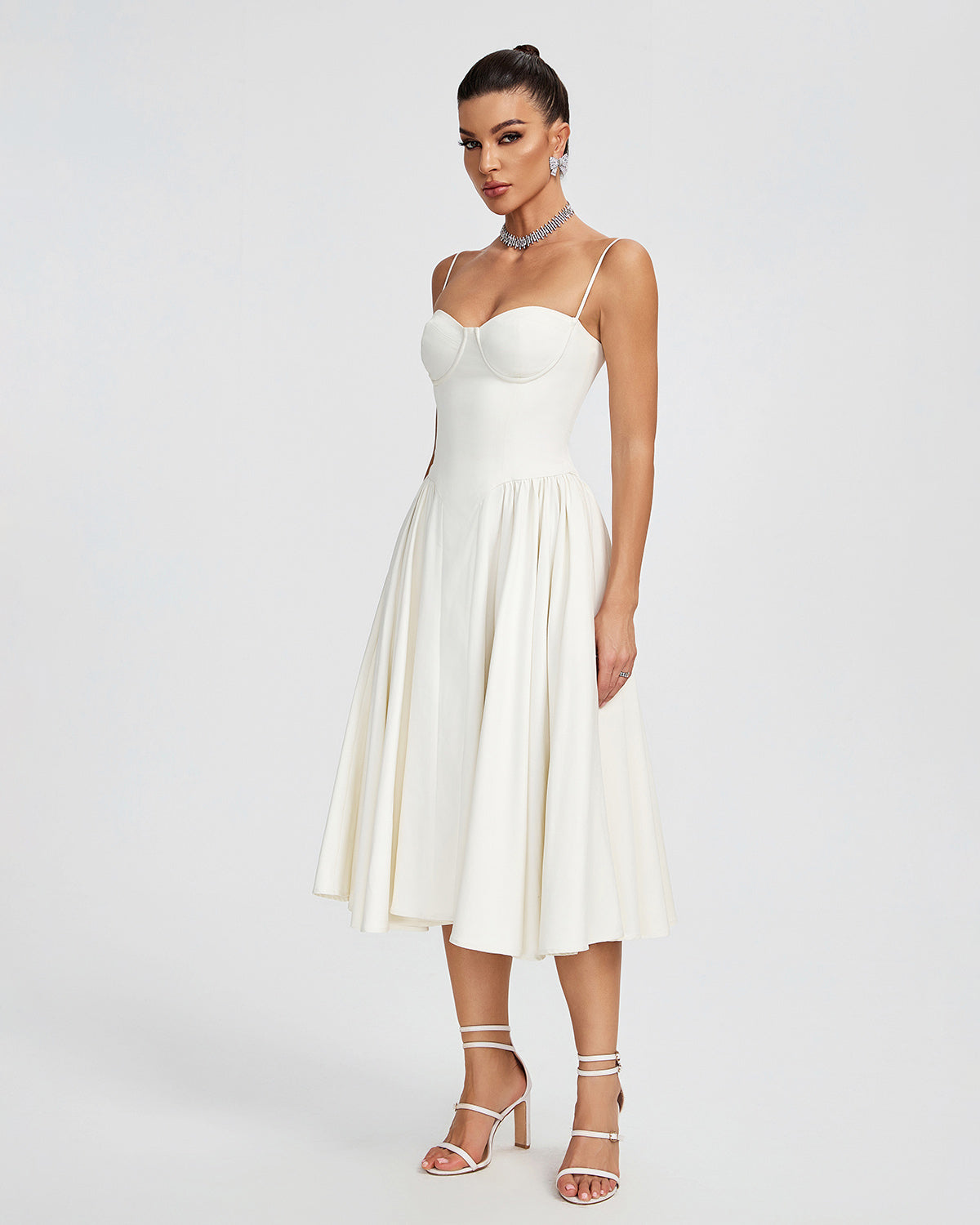 Beige Parfait Twill Corset Midi Dress