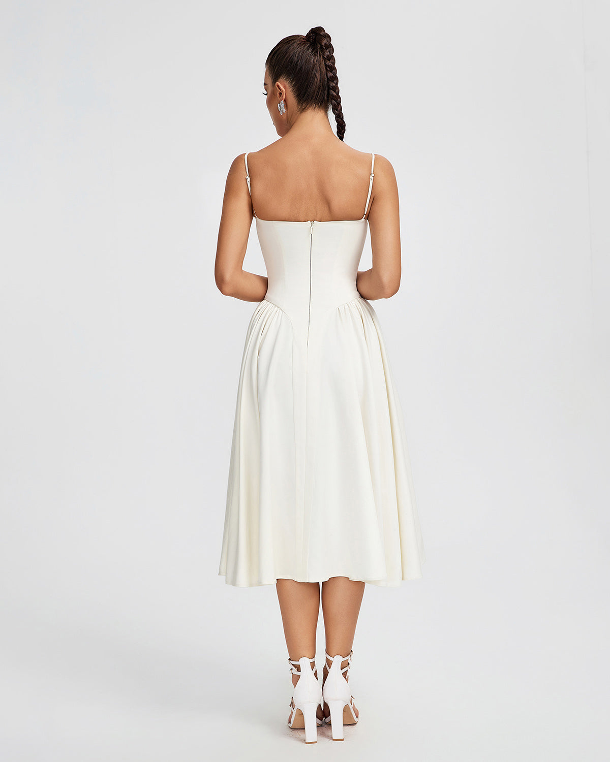 Beige Parfait Twill Corset Midi Dress