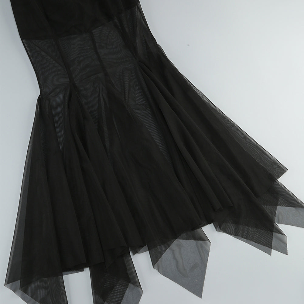 Cut Out Mesh Black Maxi Dress