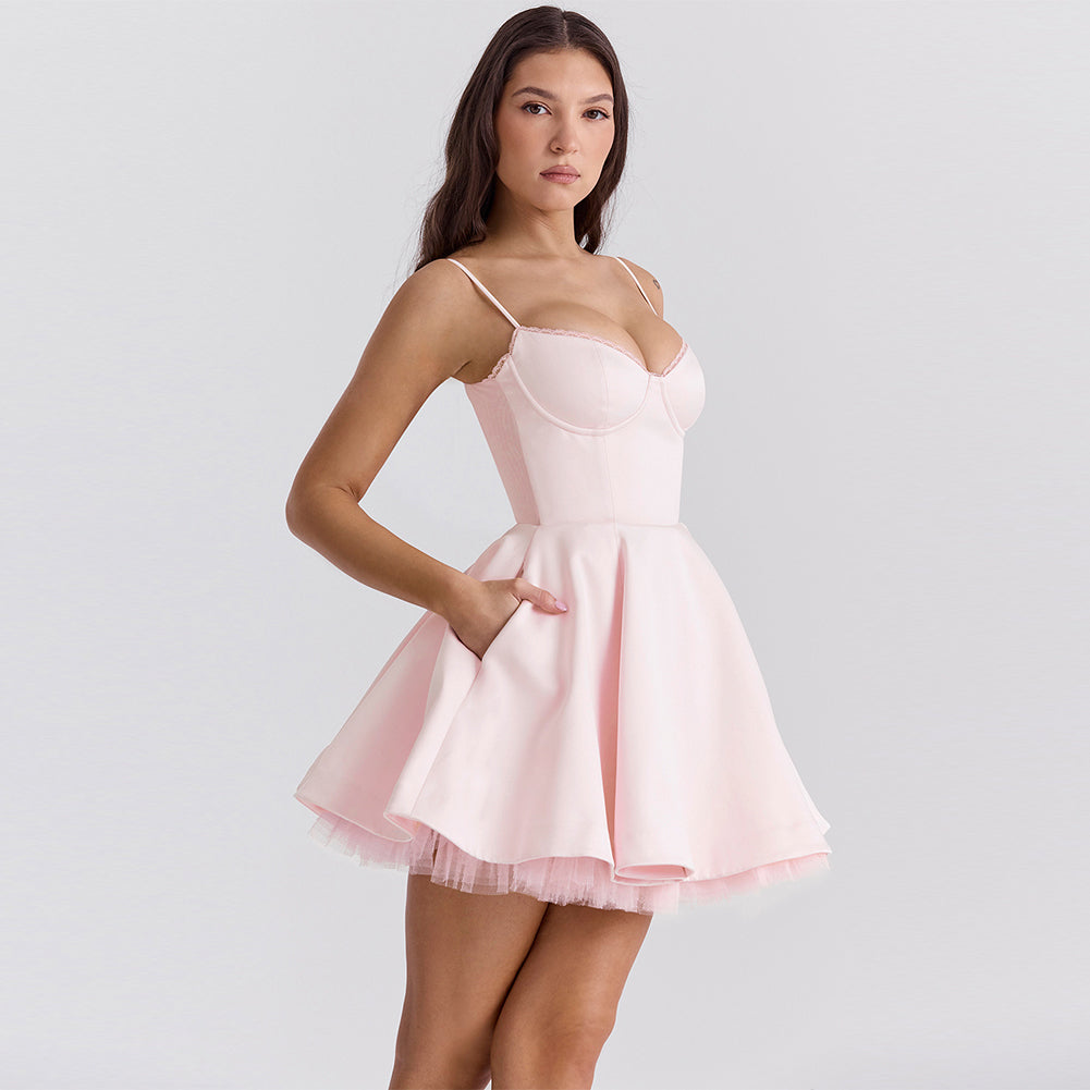 Strappy Sleeveless Tulle Mini Dress ZNSBA1105