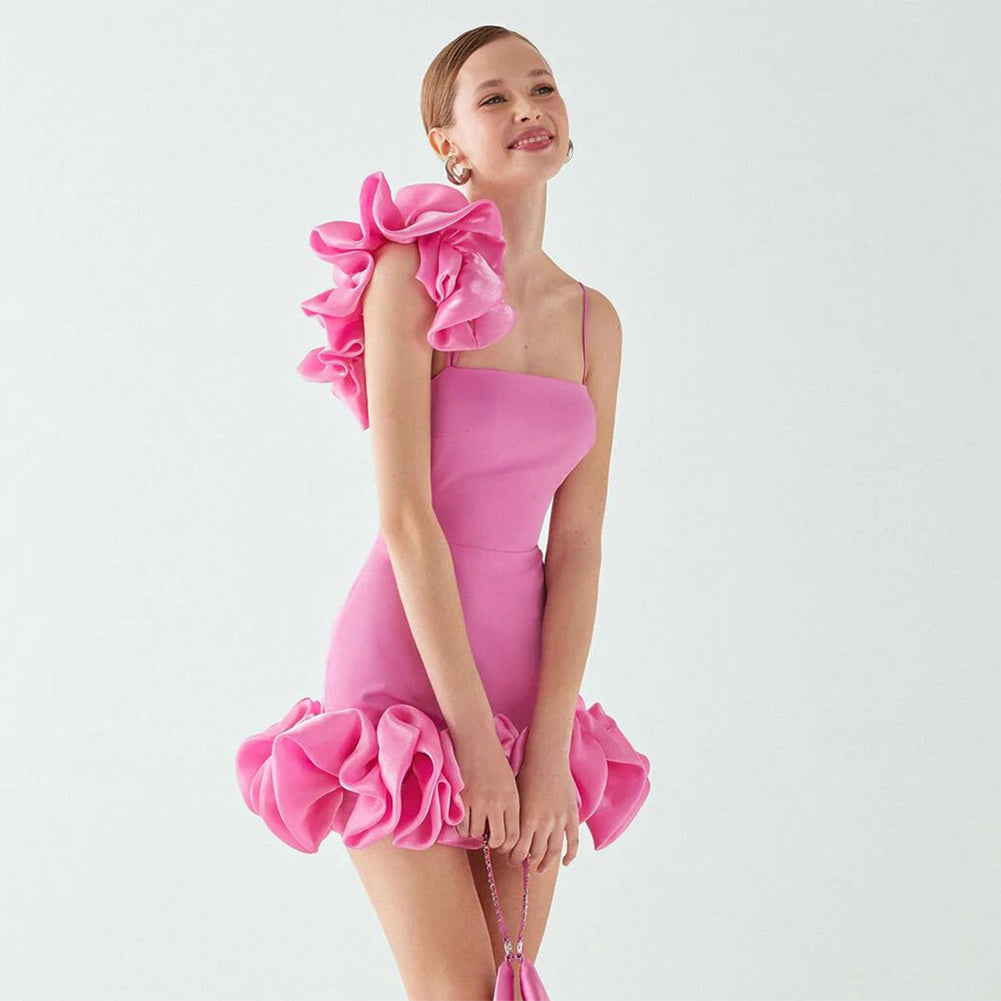 Rose Pink Frilled Mini Dress