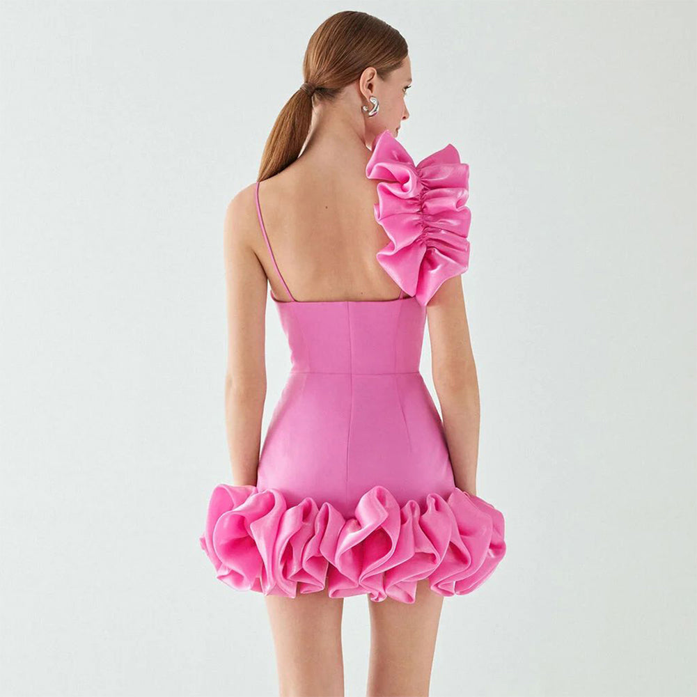 Rose Pink Frilled Mini Dress