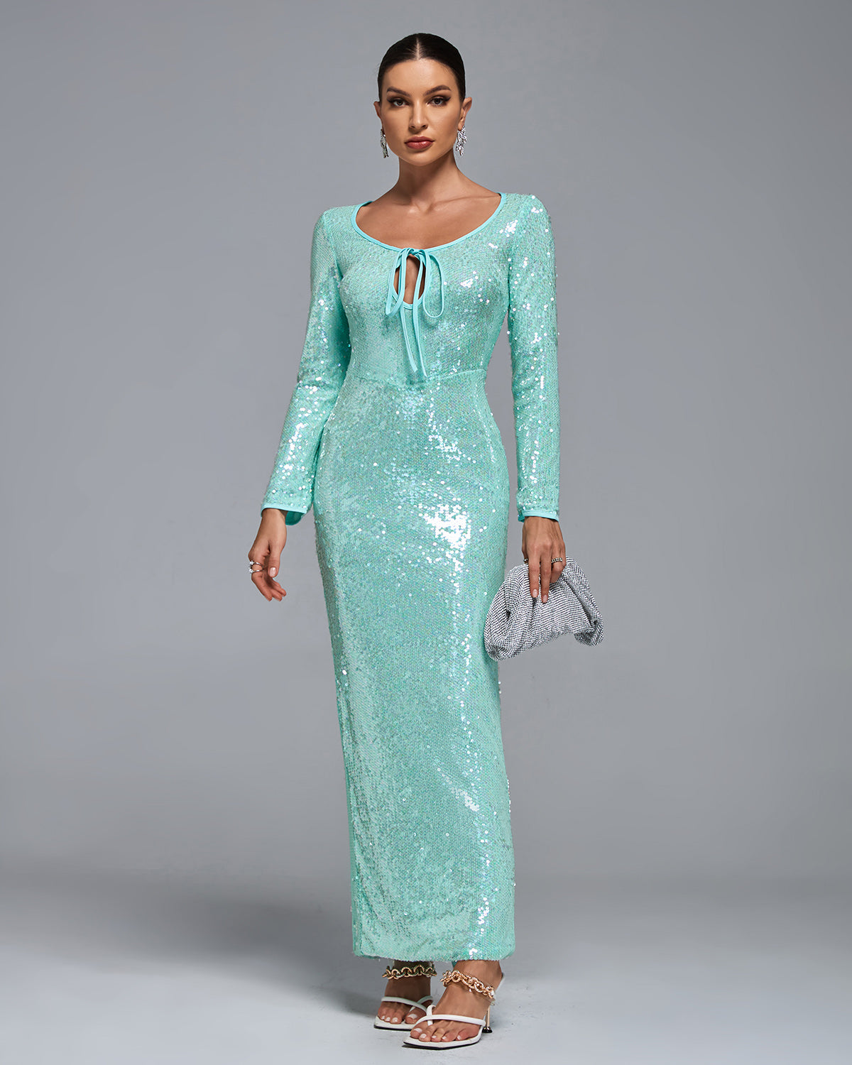 Scoop Neck Sequin Maxi Gown