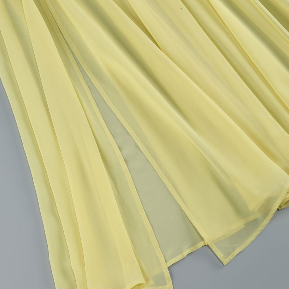 Yellow Halter Ruched Maxi Dress