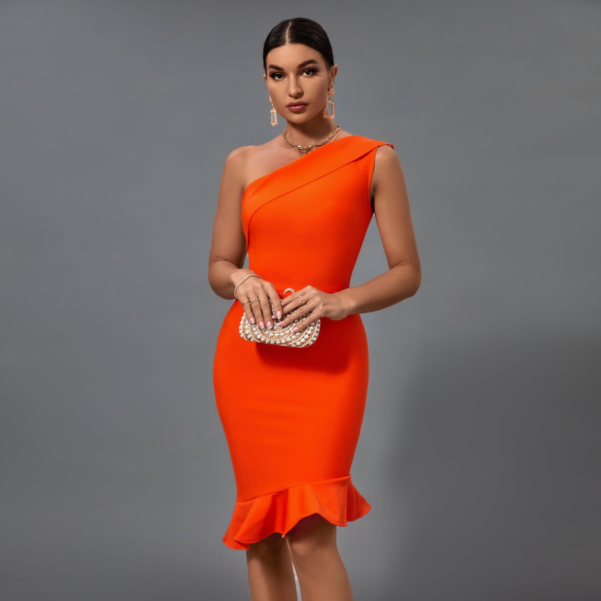 One Shoulder Fishtail Bandage Dress PK21317 | Wolddress