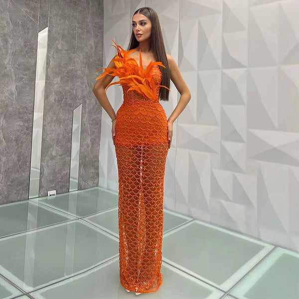 Orange Bodycon Dress HT2957 1