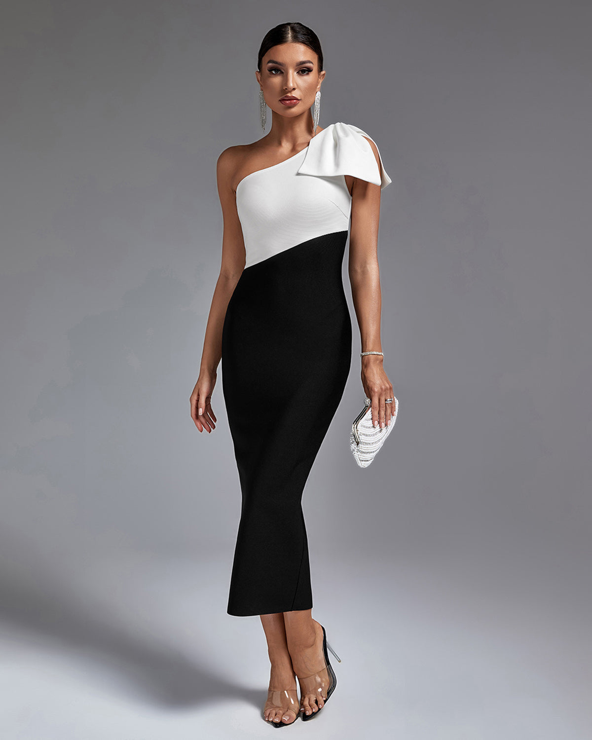 Black-white One Shoulder Bandage Dress | Wolddress
