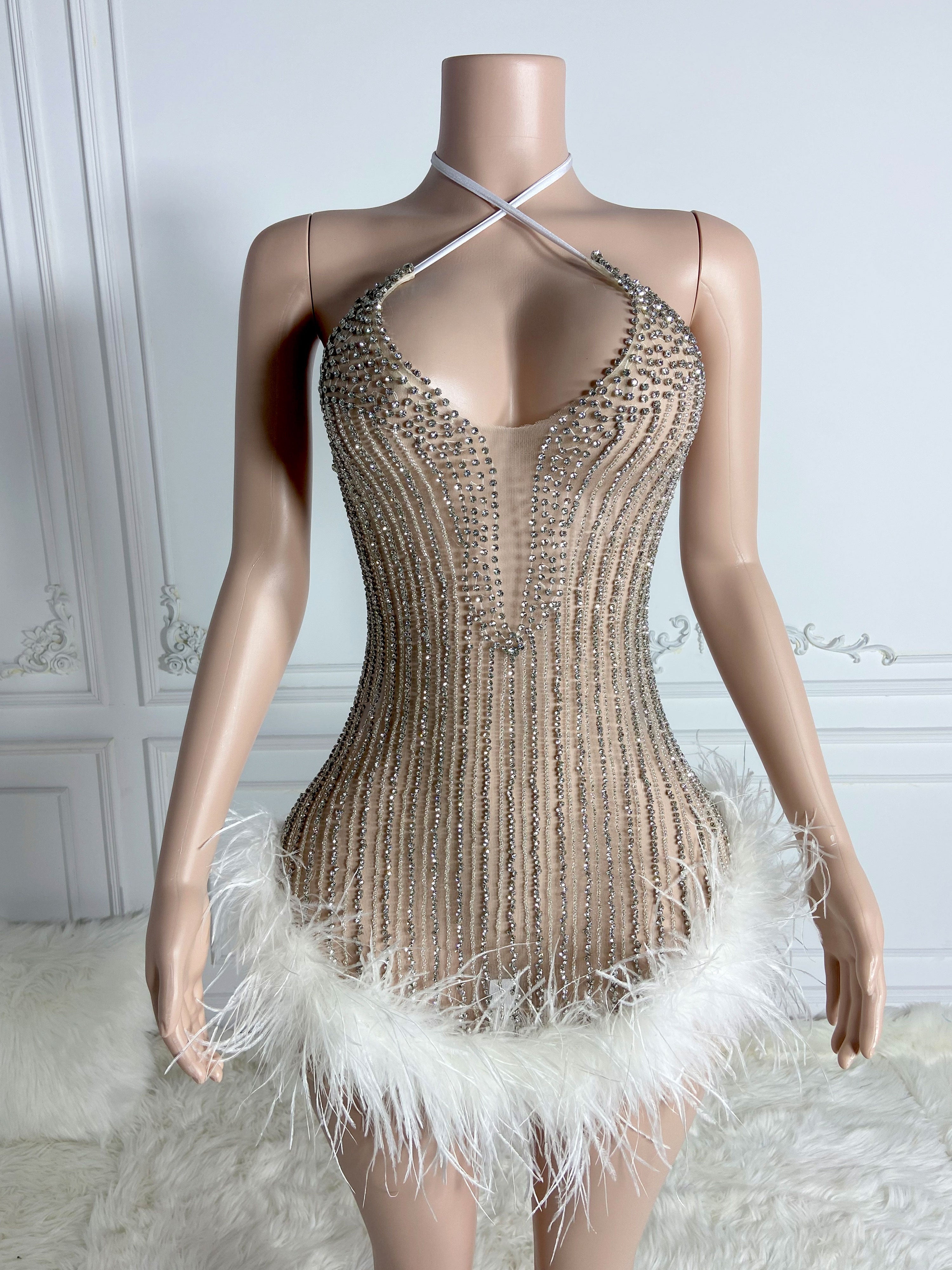 Feather Halter Mini Dress