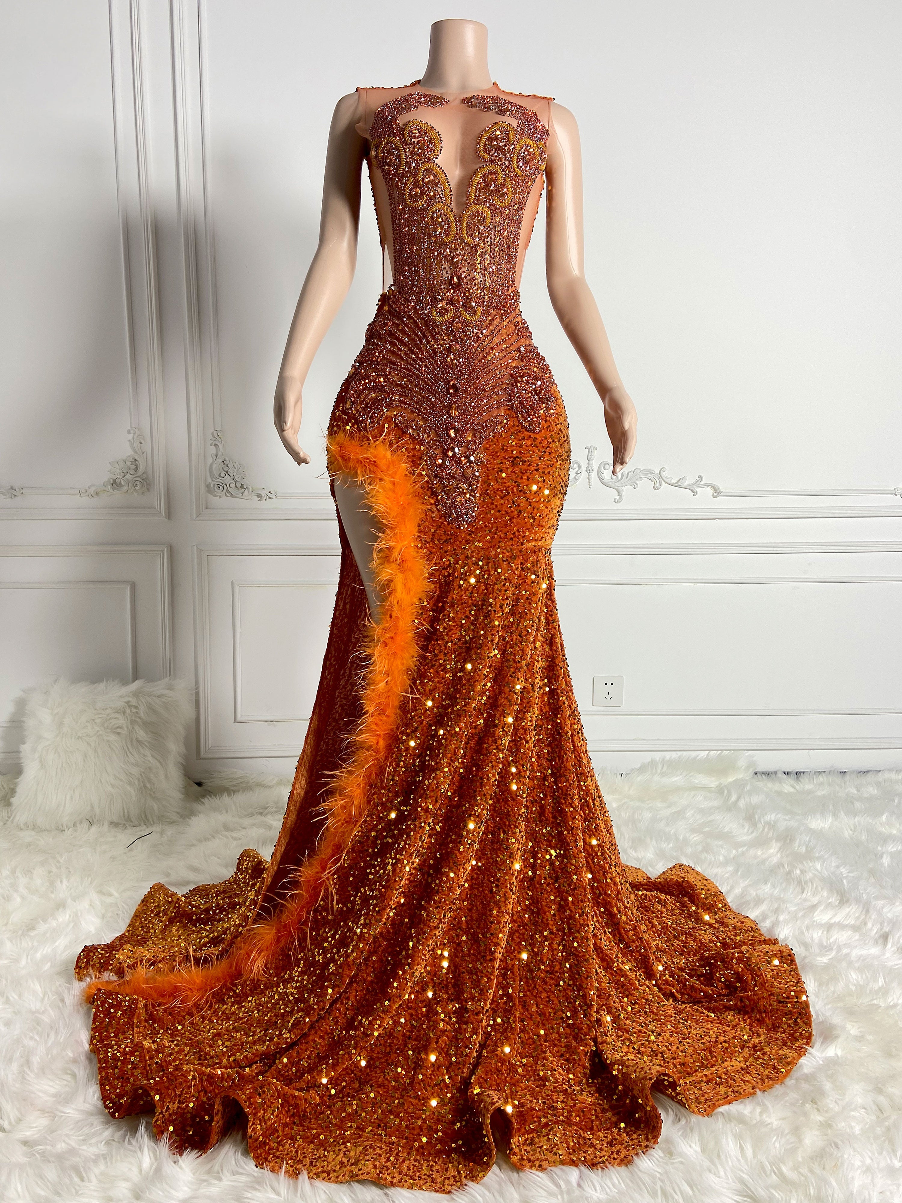 Orange Velvet Maxi Gown