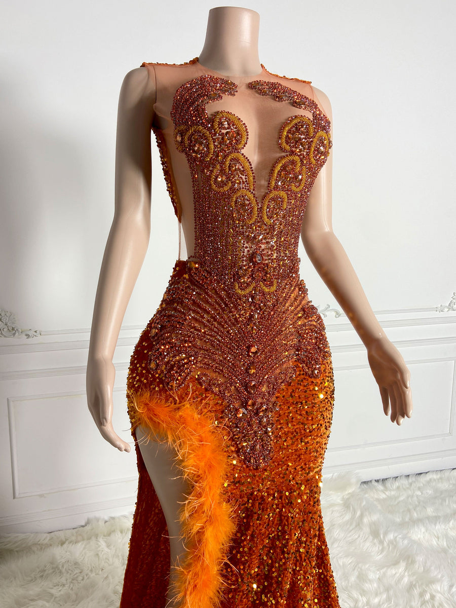 Orange Opulent Velvet Maxi Gown TH23072605 | Wolddress